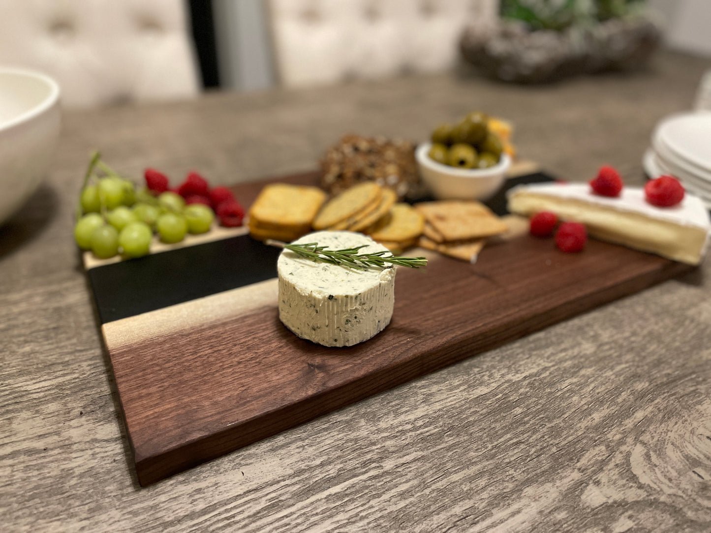 Large Charcuterie Board - Midnight Walnut | Epoxy Live Edge Cheese Tray | Decorative tray