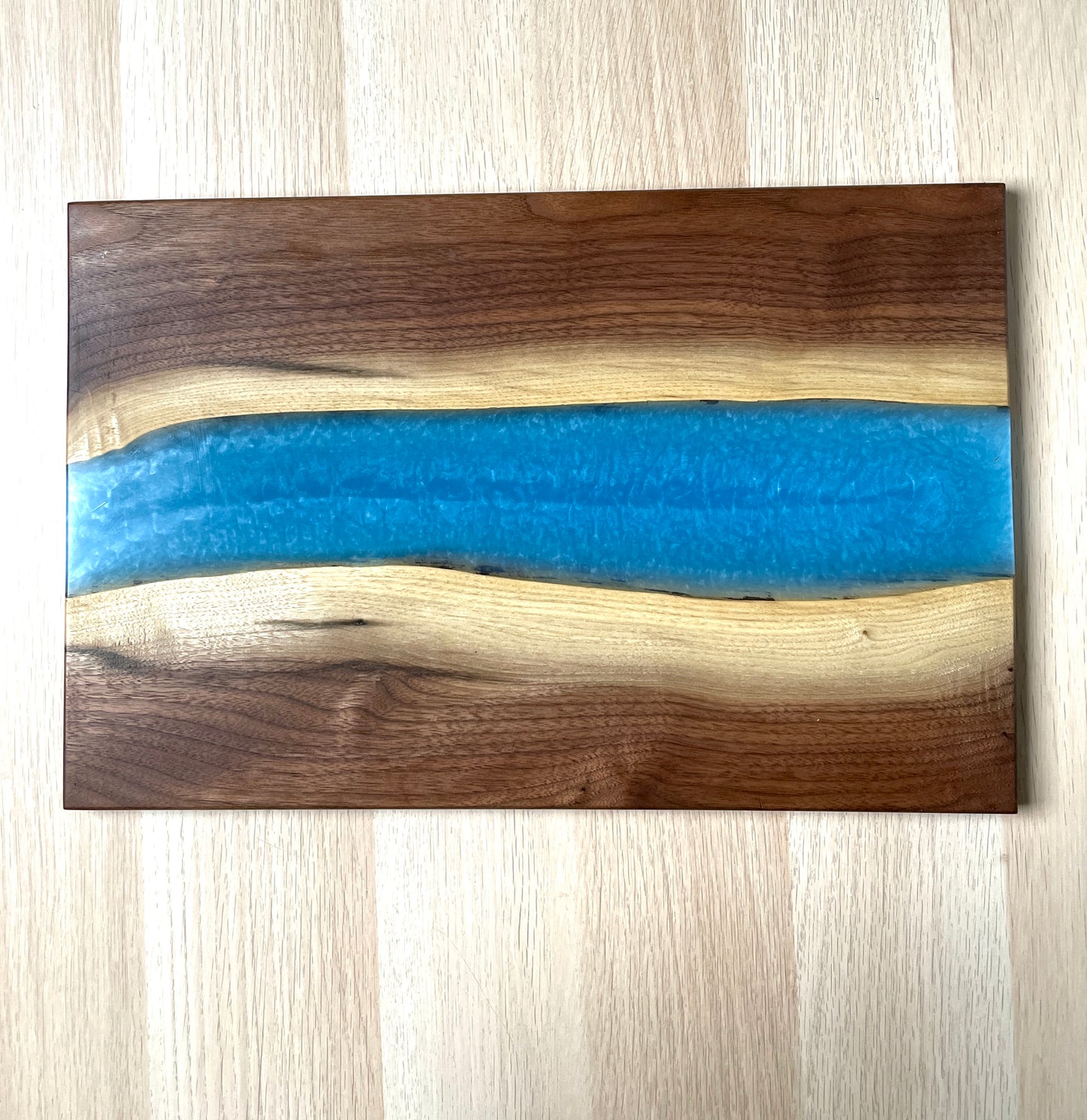 Large Charcuterie Board - Sky Blue Walnut | Epoxy Live Edge Cheese Tray | Decorative tray